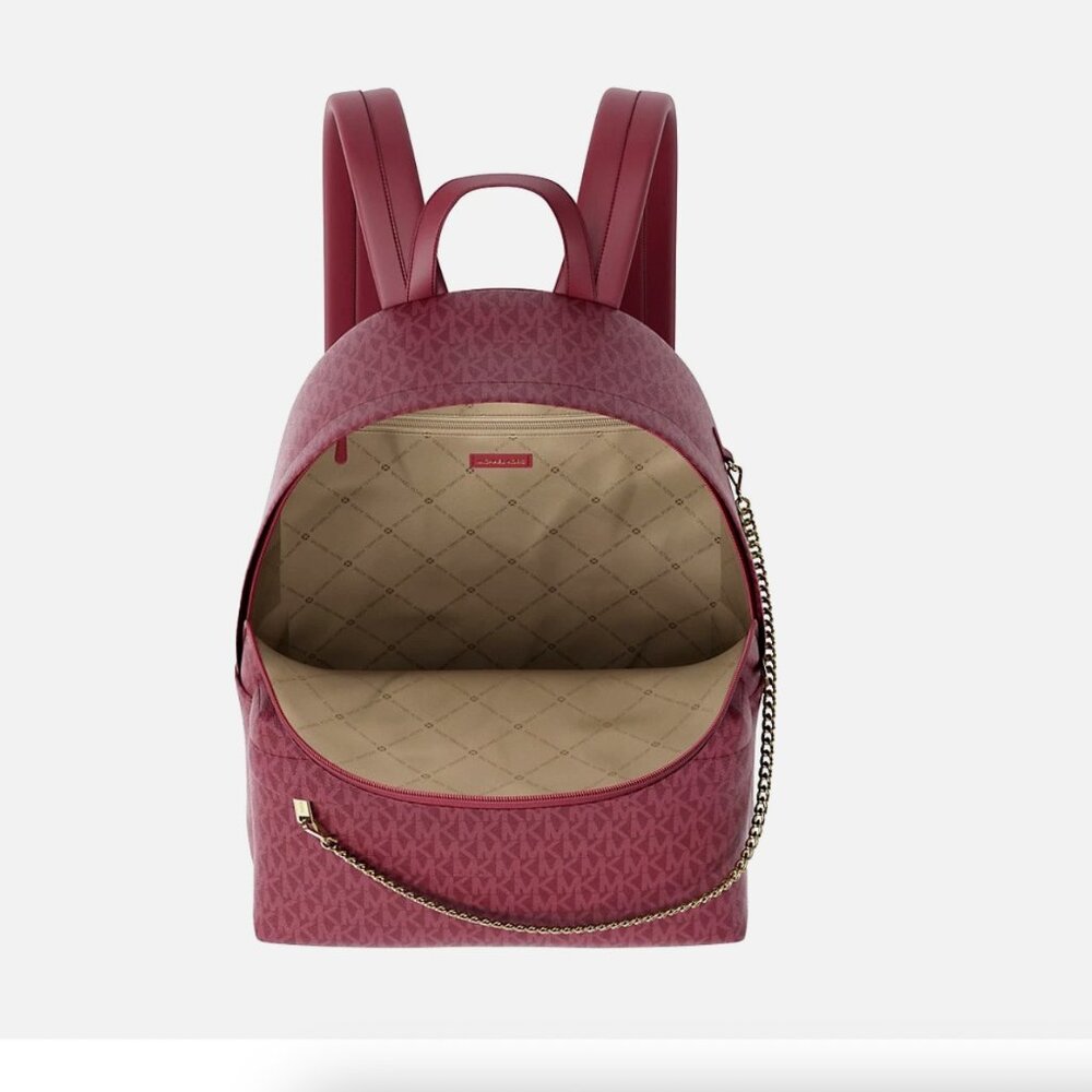 New Michael Kors Slater Large Signature Logo Backpack Cherry - Picture 3 of 4